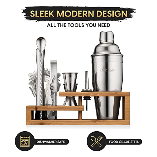ROCKSLY Mixology Bartender Kit and Cocktail Shaker Set for Drink Mixing | Mixology Set with 10 Bar Set Tools and Bamboo Stand Makes It The Perfect Home Cocktail Kit | Complete Bartender Kit (Silver) | The Storepaperoomates Retail Market - Fast Affordable Shopping