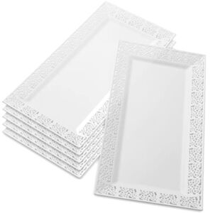 Silver Spoons DISPOSABLE LACE TRAYS | for Upscale Wedding and Dining | 6 pc | White | 14” x 7.5” –