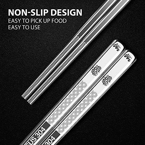 Chopsticks Metal Reusable Chop sticks Korean Metal Chopsticks with Engraving Pattern Chop Sticks Pack Stainless Steel Chopsticks 5 Pair/Set Easy Clean Chopstick(L-005) | The Storepaperoomates Retail Market - Fast Affordable Shopping