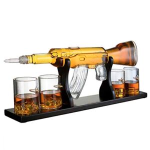 Gun Large Decanter Set Bullet Glasses – Limited Edition Elegant Rifle Gun Whiskey Decanter 22.5″ 1000ml With 4 Bullet Whiskey Glasses and Mohogany Wooden Base By The Wine Savant