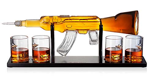 Gun Large Decanter Set Bullet Glasses – Limited Edition Elegant Rifle Gun Whiskey Decanter 22.5″ 1000ml With 4 Bullet Whiskey Glasses and Mohogany Wooden Base By The Wine Savant | The Storepaperoomates Retail Market - Fast Affordable Shopping