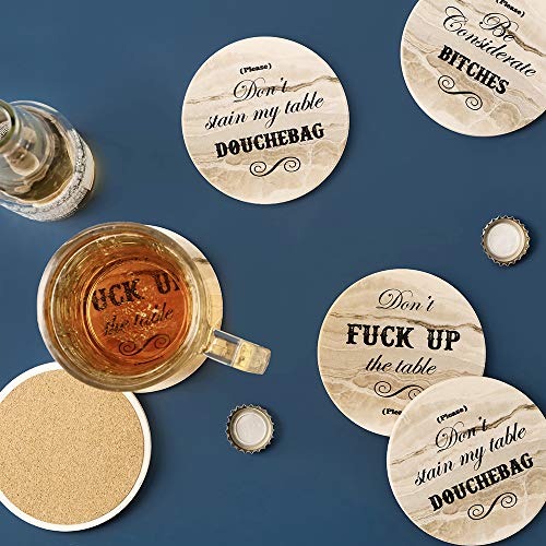 LIFVER Funny Coasters for Drinks Absorbent with Holder,6 Set Coasters with Cork Base, Ceramic Marble Style Drink Coaster with 3 Sayings for Wooden Table, Home Christmas Decorations | The Storepaperoomates Retail Market - Fast Affordable Shopping