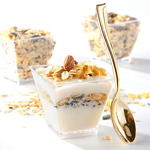 supernal 2oz Square Plastic Mini Dessert Cups with Gold Spoons,Plastic Parfait Appetizer Cup,100pcs Dessert Cups,100pcs Gold Spoons,Serving for Thanksgiving,Christmas | The Storepaperoomates Retail Market - Fast Affordable Shopping