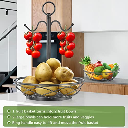 Fruit Basket – 2 Tier Fruit Bowl with Banana Hanger for Kitchen Counter Fruit Holder – Elegant Black | The Storepaperoomates Retail Market - Fast Affordable Shopping