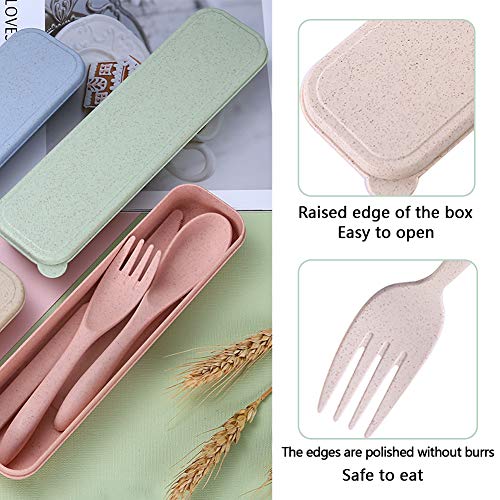 4 Sets Wheat Straw Cutlery,Portable Cutlery,Reusable Spoon Knife Forks,Spoon Knife Fork Tableware set for Kids Adult Travel Picnic Camping or Daily Use (4 Colors) | The Storepaperoomates Retail Market - Fast Affordable Shopping