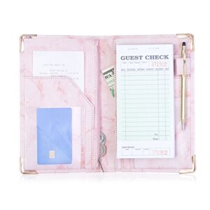 Sonic Server Marble Style Deluxe Server Book for Restaurant Waiter Waitress Waitstaff | Millennial Pink | 9 Pockets Includes Zipper Pouch with Pen Holder | Holds Guest Checks, Money, Order Pad