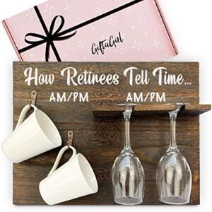 GIFTAGIRL Retirement Gifts for Women 2022 – A Retirement Gift for Women Like Our How Retirees Tell Time, are Fun Retired Gifts for Women, and Special Wine Gifts for the Retired. Mugs – Glasses Not Inc