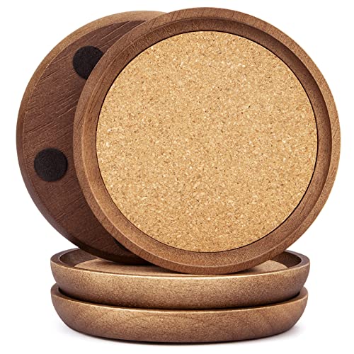 Wooden Drink Coasters,4 Cup Coasters for Drinks Absorbent Cork Coasters Set,Large Natural Wood Stackable Reusable Coasters for Home Office Coffee Bar Table,Rustic Gifts for New Home Friends (4 Pack) | The Storepaperoomates Retail Market - Fast Affordable Shopping