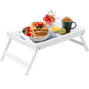Breakfast Tray Folding Legs with Handles Kids Bed Tray Table for Sofa Eating,Drawing,Platters Bamboo Serving Lap Desk Snack Tray