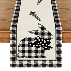 Artoid Mode Buffalo Plaid Rabbit Carrots Easter Table Runner, Spring Summer Seasonal Holiday Kitchen Dining Table Decoration for Indoor Outdoor Home Party Decor 13 x 72 Inch