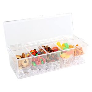 7Penn Condiment Tray with Ice Chamber, 5 Condiment Containers, Lid, 3 Tongs, 3 Spoons – Chilled Condiment Server Caddy