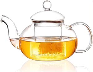 Small Glass Teapot with Infuser,Tea Pot Stovetop Safe Blooming and Loose Leaf Tea Maker Set (13.5 OZ/400ML)