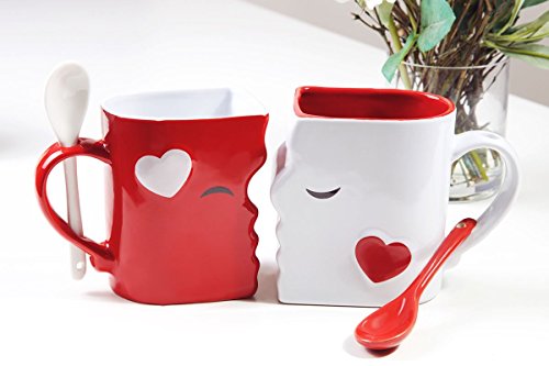Kissing Mugs Set, Anniversary & Wedding Gifts, Exquisitely Crafted Two Large Cups & Spoons for Couples, For Him and Her on Valentines, Birthday, Engagement by Blu Devil | The Storepaperoomates Retail Market - Fast Affordable Shopping