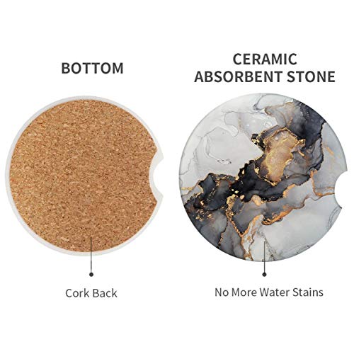 Britimes Absorbent Car Coasters 2 Pack for Cup Holders, 2.56″ Ceramic Stone & Non-Scratch Cork Base Drink Coasters Dark Marble | The Storepaperoomates Retail Market - Fast Affordable Shopping
