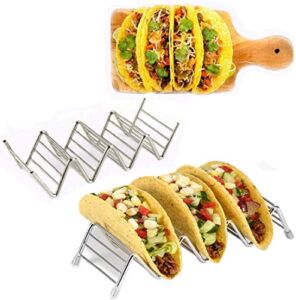 Taco Holder, taco holder stand,Stainless Steel Taco Rack, Good Holder Stand on Table, Hold 3 or 4 Hard or Soft Shell Taco, Safe for Baking as Truck Tray- Set of 2