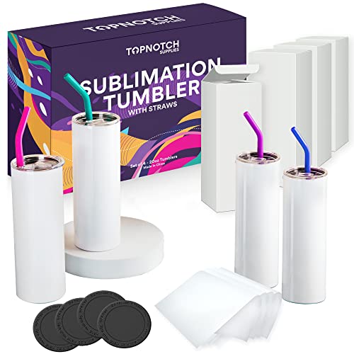 Topnotch Supplies Sublimation Tumblers – 20 oz Sublimation Tumbler Skinny Straight – Stainless Steel Insulated Cup, Lids & Straws – 20oz Blank Vacuum Insulated Double Wall Sublimation Blanks (4 Pack) | The Storepaperoomates Retail Market - Fast Affordable Shopping