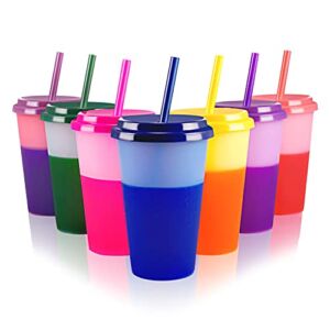Color Changing Cups Tumblers with Lids & Straws for Kids – 7 Reusable Plastic Bulk Tumblers 12oz Cold Cup Tumbler Set for Kids