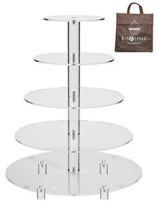 Jusalpha Large 5-Tier Acrylic Round Wedding Cake Stand/ Cupcake Stand Tower/ Dessert Stand/ Pastry Serving Platter/ Food Display Stand (5RF)