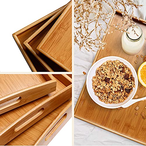 TENMOR Serving Tray Set, Bamboo Serving Tray Set with Handles – Set of 3, Large, Medium, and Small Tray, Multi-use Bamboo Wood Serving Tray Set for Food, Breakfast, Dinner, Party, Tea/Coffee and More | The Storepaperoomates Retail Market - Fast Affordable Shopping