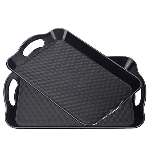 Plastic Tray with Handles, 2 Pack Multi-Purpose Rectangular Non Slip Restaurant Serving Trays Set for Parties, Coffee Table, Kitchen (12.2×16 inch) | The Storepaperoomates Retail Market - Fast Affordable Shopping