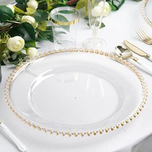 Efavormart 6 Pack 12″ Gold Clear Acrylic Round Charger Plates With Beaded Rim Dinner Charger Plates