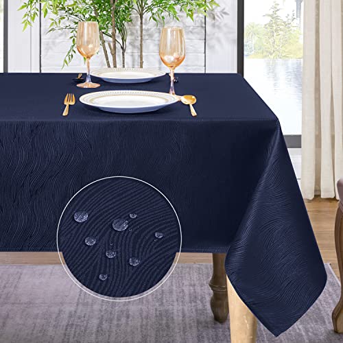 Softalker Jacquard Rectangle Tablecloth, Swirl Design Waterproof Stain Resistant Table Cover Wrinkle Free Heavy Weight Table Cloths for Dinner/Parties/Holiday – 60 x 84 Inch, Navy Blue | The Storepaperoomates Retail Market - Fast Affordable Shopping
