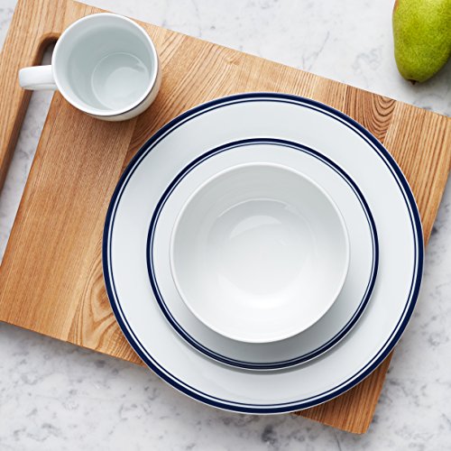 Amazon Basics 16-Piece Cafe Stripe Kitchen Dinnerware Set, Plates, Bowls, Mugs, Service for 4, Blue | The Storepaperoomates Retail Market - Fast Affordable Shopping