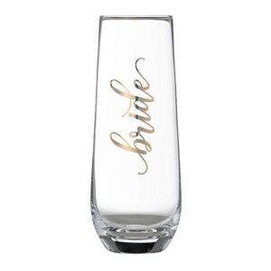 Lillian Rose Gold Bride Stemless Champagne Glass, 1 Count (Pack of 1), Clear