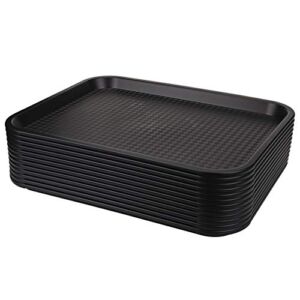 Yarlung 12 Pack Fast Food Tray, 13.8 x 10.5 Inch Plastic Restaurant Serving Tray for Coffee Table, Kitchen, Party, Black