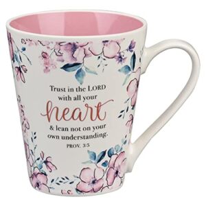 Christian Art Gifts Trust In The Lord Proverbs Coffee Cup for Women – Inspirational Coffee Cup with Proverbs 3:5 Bible Verse in Plum Floral (13-Ounce Ceramic)
