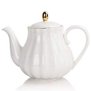 SWEEJAR Royal Teapot, Ceramic Tea Pot with Removable Stainless Steel Infuser, Blooming & Loose Leaf Teapot – 28 Ounce(white)