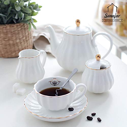SWEEJAR Royal Teapot, Ceramic Tea Pot with Removable Stainless Steel Infuser, Blooming & Loose Leaf Teapot – 28 Ounce(white) | The Storepaperoomates Retail Market - Fast Affordable Shopping