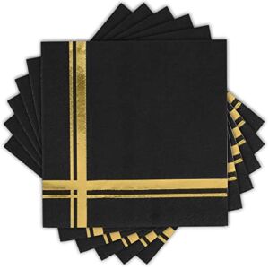 Fanxyware Gold on Black Cocktail Napkins – 100 Pack, 5″ x 5″, 3-Ply Paper – Style Name: Blissful Crossing