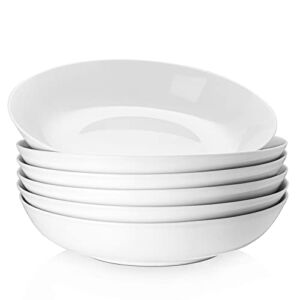 Y YHY 40oz Pasta Bowls, Large Salad Pasta Bowl Set of 6, Shallow Ceramic Soup Bowls, White Bowl Set for Serving, Microwave and Dishwasher Safe, Easy to Clean