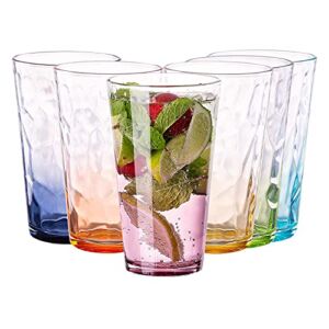 13 Ounce Glass Multicolor Diamond Pattern Tumbler,Iced Tea Glasses for Water, Beverage,Juice, Wine,Beer and Cocktail,Set of 6 (Six Gradient Colors)