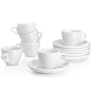Sweese 401.001 Porcelain Espresso Cups with Saucers – 2 Ounce – Set of 6, White