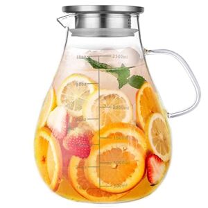 Glass Pitcher with Lid,88 Ounces -2500ml Glass Water Pitcher with Precise Scale Line, Hot/Cold Water Jug, Juice and Iced Tea Beverage Carafe with Bamboo Lid