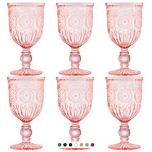 Pink Wine Glasses set of 6 pink goblets, dishwasher safe colored pink glassware, vintage style for pink drinking glasses, champagne flutes, water goblets or colorful wine glasses
