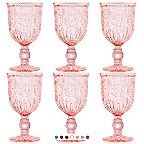 Pink Wine Glasses set of 6 pink goblets, dishwasher safe colored pink glassware, vintage style for pink drinking glasses, champagne flutes, water goblets or colorful wine glasses | The Storepaperoomates Retail Market - Fast Affordable Shopping