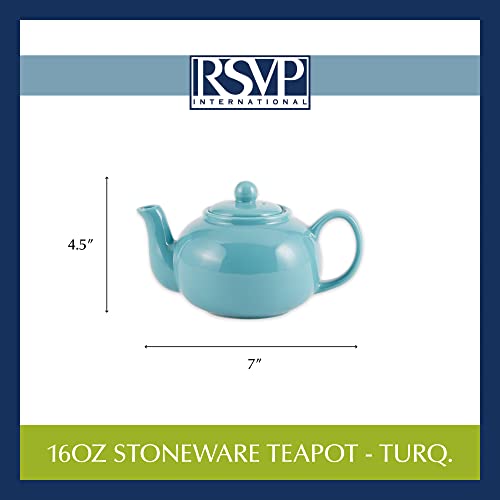 RSVP International Stoneware Teapot Collection, Microwave and Dishwasher Safe, 16 oz, Turquoise | The Storepaperoomates Retail Market - Fast Affordable Shopping