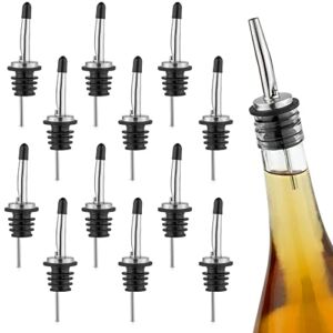 Zulay 12 Pack Stainless Steel Liquor Pourers with Rubber Dust Caps – Tapered Spout Liquor Bottle Pourers for Alcohol – Pour Spout For Liquor Bottles, Olive Oil Dispensers, Syrup, Vinegar, Juice