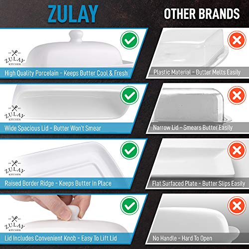 Zulay Porcelain White Butter Dish With Lid For Countertop – Classic Style Ceramic Butter Dishes With Lid & Knob Handle – Standard Butter Holder for Storing 1 Western Or Eastern Butter Stick | The Storepaperoomates Retail Market - Fast Affordable Shopping