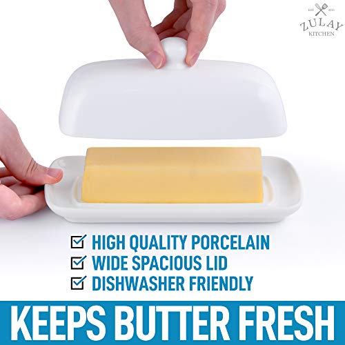 Zulay Porcelain White Butter Dish With Lid For Countertop – Classic Style Ceramic Butter Dishes With Lid & Knob Handle – Standard Butter Holder for Storing 1 Western Or Eastern Butter Stick | The Storepaperoomates Retail Market - Fast Affordable Shopping