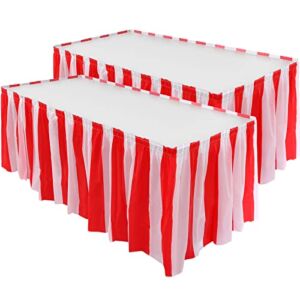 2 Pieces Red White Striped Table Skirt Circus Theme Table Skirt for Carnival Home Decoration Party Supplies