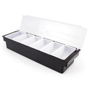 Cocktailor Condiment Tray Bar Accessories – 6 Chilled Garnish Stations with Lids for Bartending Home, Restaurant or Bar to Serve Taco Toppings, Ice Cream, Fruit