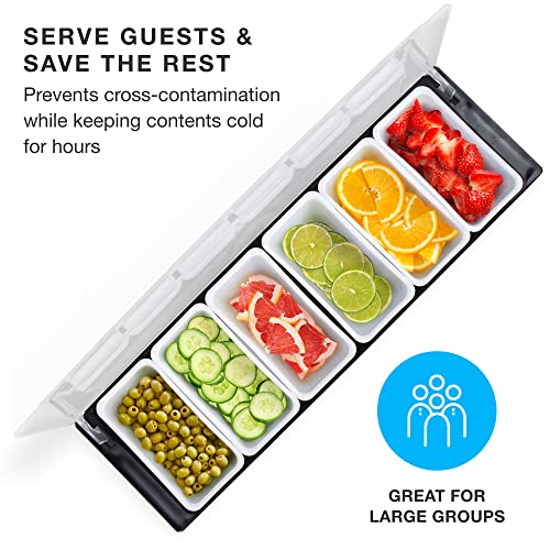 Cocktailor Condiment Tray Bar Accessories – 6 Chilled Garnish Stations with Lids for Bartending Home, Restaurant or Bar to Serve Taco Toppings, Ice Cream, Fruit | The Storepaperoomates Retail Market - Fast Affordable Shopping