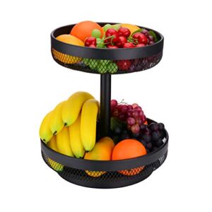 IBERG 2 Tier Fruit Basket Mesh Fruit Bowl – Basket Stand for Fruits Vegetables Bread Snacks (Black)