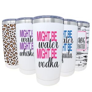 Biddlebee Travel Coffee Mug Tumbler w/ Slider Lid | 20oz Spill Proof Stainless Steel Thermos Cup for Travel | Reusable Insulated Double Wall Design for Iced Coffee & Cold Brew (Might Be Vodka)
