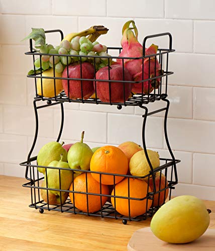 Fruit Basket for Kitchen, 2-Tier Fruit Bowl Storage Holder for Fruits Vegetables Bread Snacks, Housen Solutions (Black) | The Storepaperoomates Retail Market - Fast Affordable Shopping