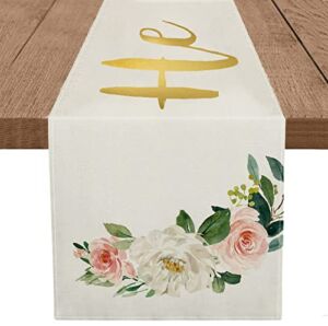 GAGEC Easter Table Runner He is Risen Floral Flower 13 x 72 Inches Burlap Long Tablecloth Holiday Decor Spring Farmhouse Dining Decorations Home Kitchen Supplies